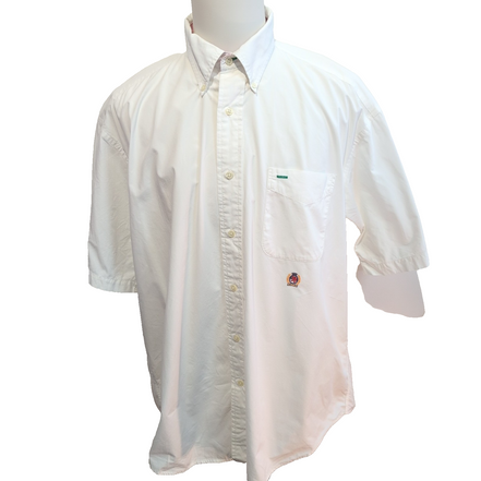 Chemise Tommy Hilfiger Manches Courtes Blanche 100% Coton Logo Doré Taille XL