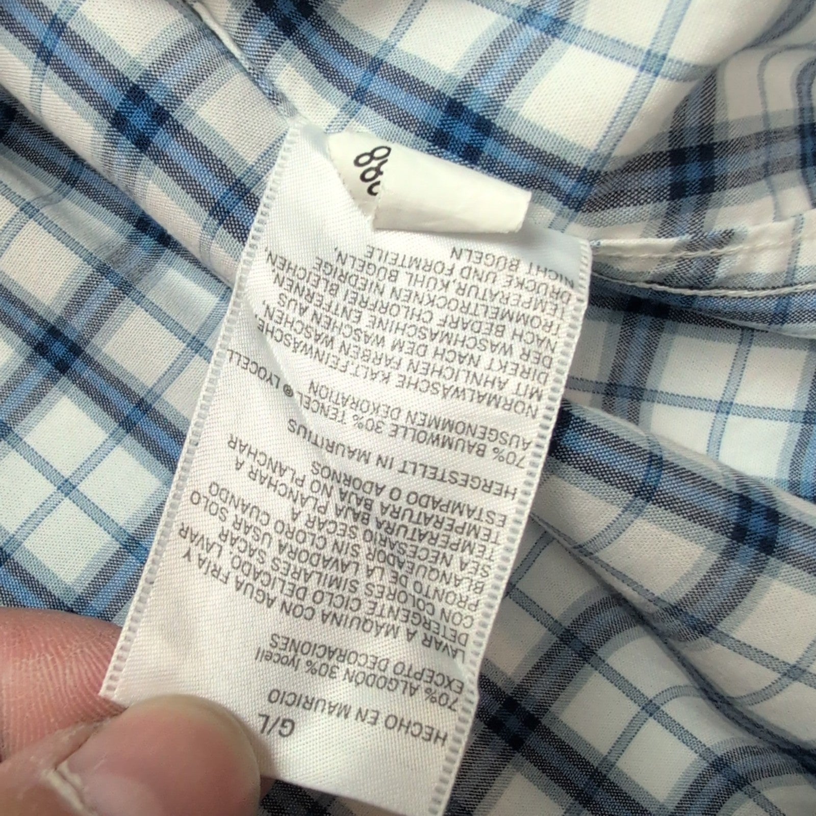 Chemise Nautica XL Bleu Carreaux 100% Coton Manches Courtes Logo Brodé