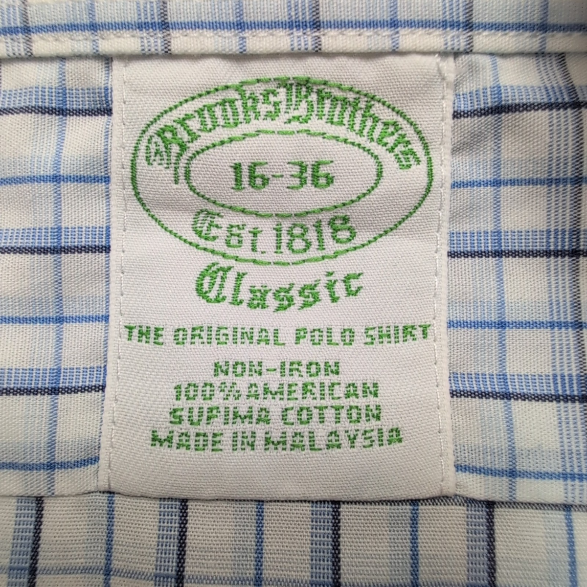 Chemise Brooks Brothers USA L Bleu Carreaux 100% Coton Made in Malaysia