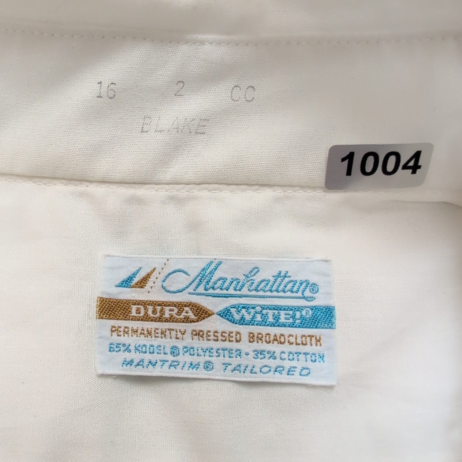 Manhattan Chemise Vintage Blanche Unie Manches Longues Homme Taille L