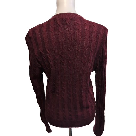 Haymaker Lacoste Vintage Pull Femme M Bordeaux Torsadé Col V Crocodile Rose
