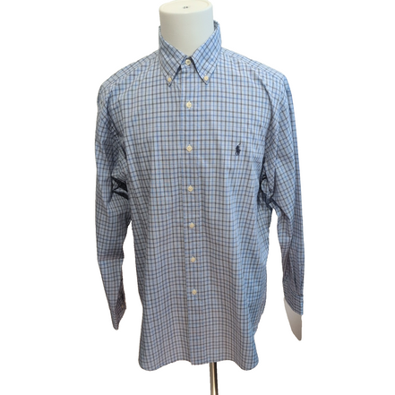 Chemise Ralph Lauren Vintage Yarmouth L bleu carreaux manches longues
