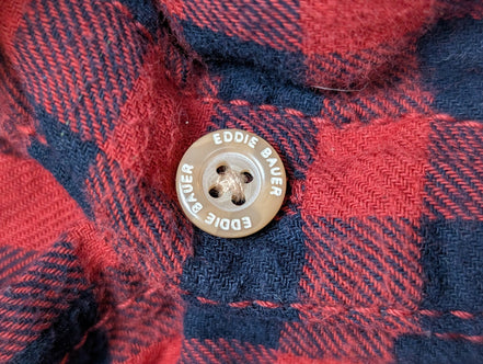 EDDIE BAUER Flanelle Rouge Marine L TBE Boutons Gravés 100% Coton | 330S
