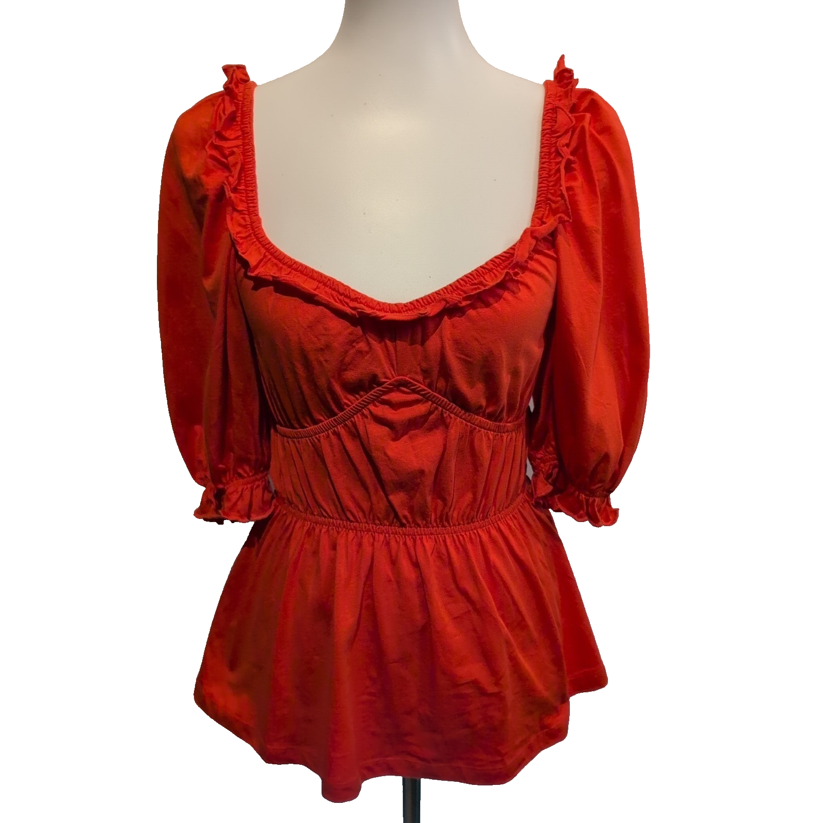 Haut Femme La Redoute Taille S Orange Volants Manches Bouffantes Neuf Étiquette