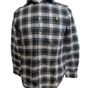 Chemise Polo Ralph Lauren Enfant L 14-16 Ans Carreaux Vert Bleu Logo Jaune