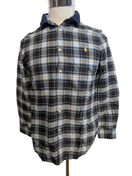 Chemise Polo Ralph Lauren Enfant L 14-16 Ans Carreaux Vert Bleu Logo Jaune
