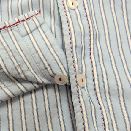 Chemise Freeman T. Porter S Bleu Rayures Blanches Coton Manches Longues