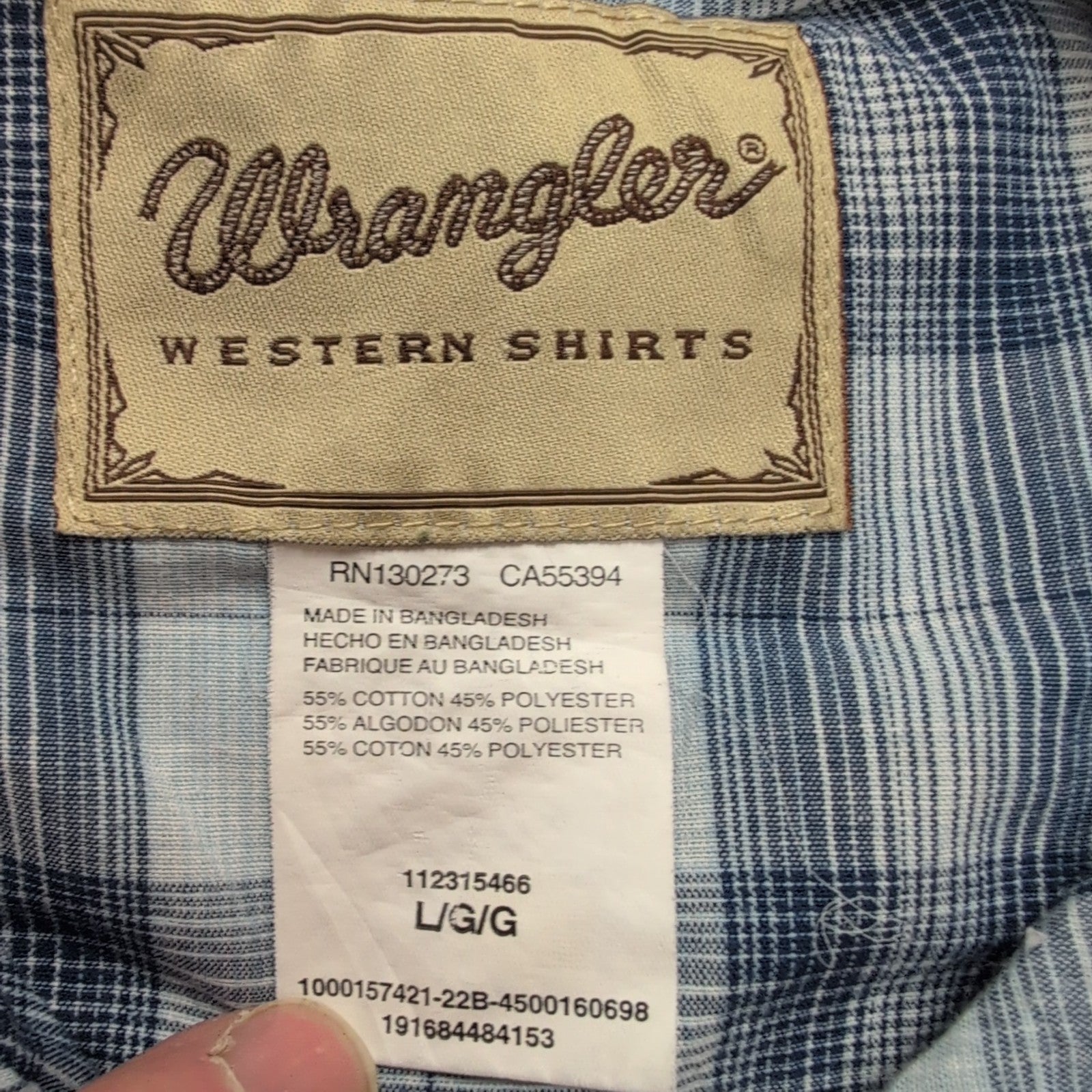 Chemise Wrangler Manches Courtes Bleue Carreaux à Poches Style Western Taille L