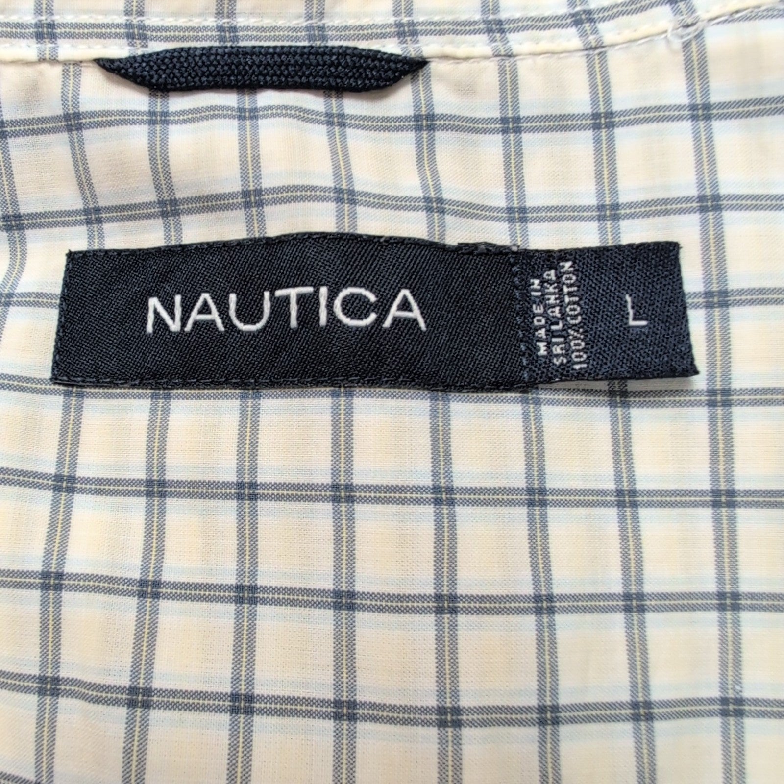 Chemise Nautica Petits Carreaux Bleu et Blanc Taille L 100% Coton Manches courte