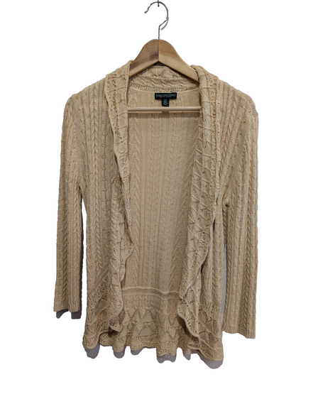 Gilet Lauren Ralph Lauren femme S beige coton torsadé dentelle cardigan