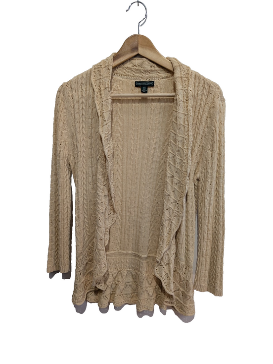 Gilet Lauren Ralph Lauren femme S beige coton torsadé dentelle cardigan