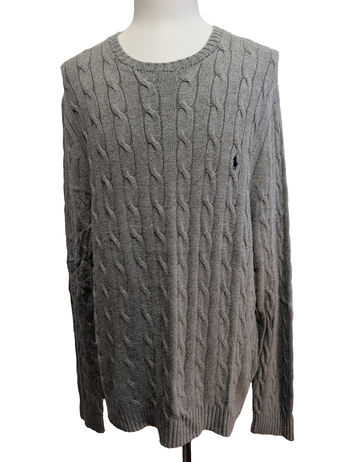 Pull POLO RALPH LAUREN Homme Gris Torsadé Cable Knit Logo Marine Taille XL XXL