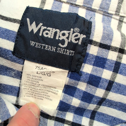Chemise Wrangler bleu blanc carreaux tartan 2 poches rabat L