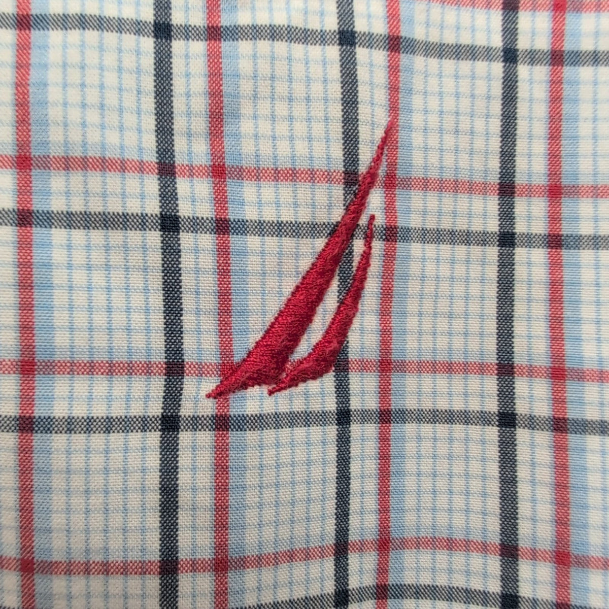 Chemise Nautica M Bleu Carreaux Rouge Noir Coton Logo Brodé Manches Courtes