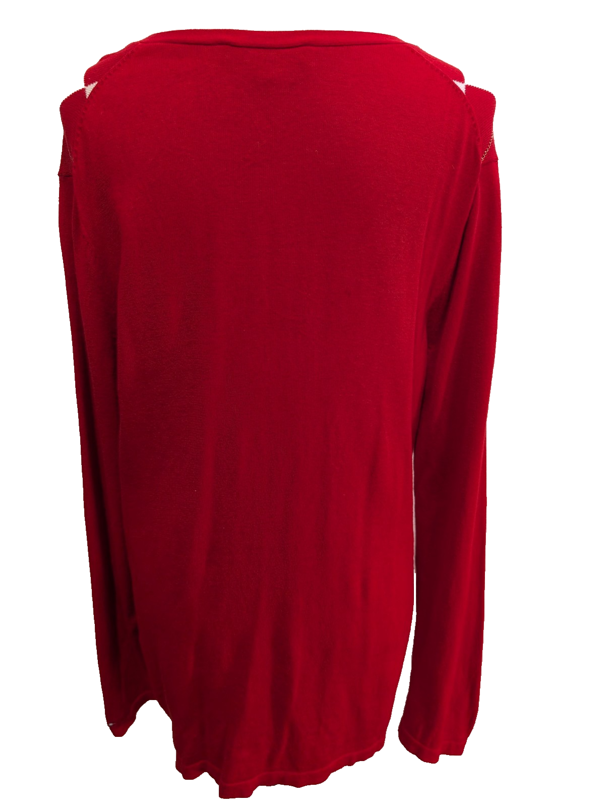 Pull Tommy Hilfiger Femme Col V Rouge & Blanc Losanges Filet d'Or - Taille 2XL