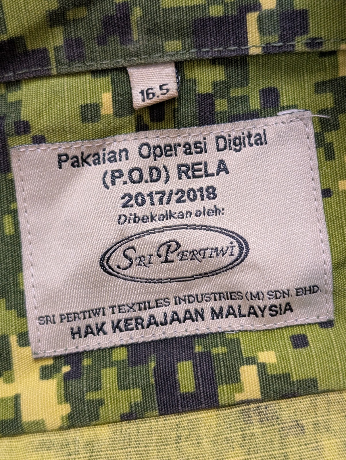 Veste Militaire Combat Malaisie Motif Digital RELA Manches Longues - Taille L/XL