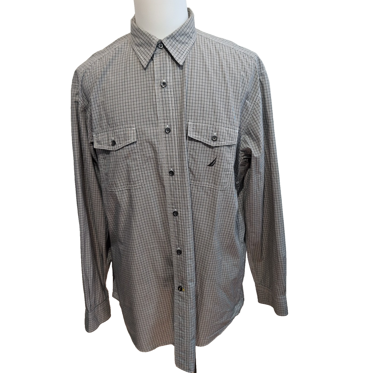 Chemise Nautica Technique XL Noir Blanc Carreaux 100% Coton manches longues