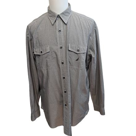 Chemise Nautica Technique XL Noir Blanc Carreaux 100% Coton manches longues