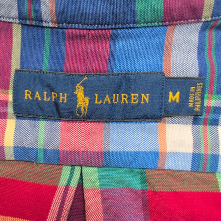 Chemise Ralph Lauren M Oxford Rouge Bleu Vert Carreaux Coton Logo Marron