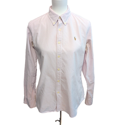 Chemise Ralph Lauren Femme M/L Slim Fit Rose Rayures Oxford 100% Coton
