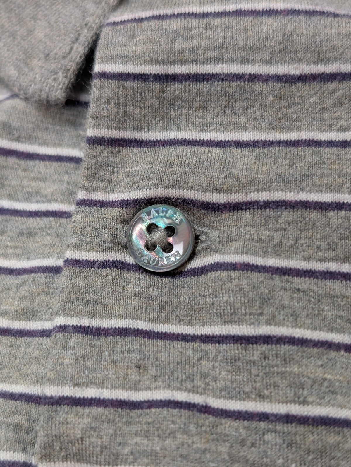 Polo manches courtes Polo Ralph Lauren L gris rayures Pima Lisle logo bas