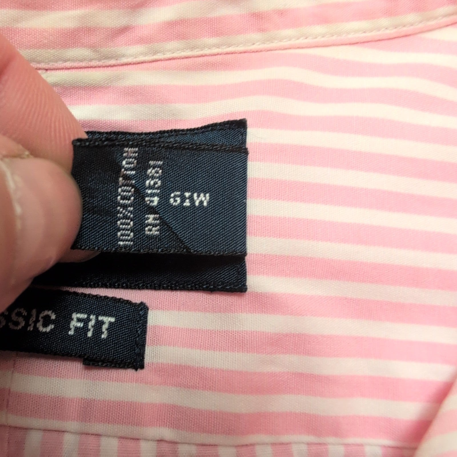 Chemise Ralph Lauren Classic Fit L/XL rose rayures logo bleu coton
