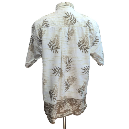 Chemise Hawaïenne Gotcha Sport XL 100% Coton Blanc Feuillage Boutons Bois