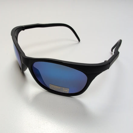 Lunettes de soleil Masque Noir Mat Verres Iridium Bleu Miroir Y2K