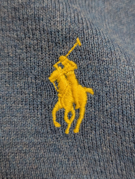 Pull Polo Ralph Lauren Bleu Logo Jaune - 100% Coton Pima - Taille L