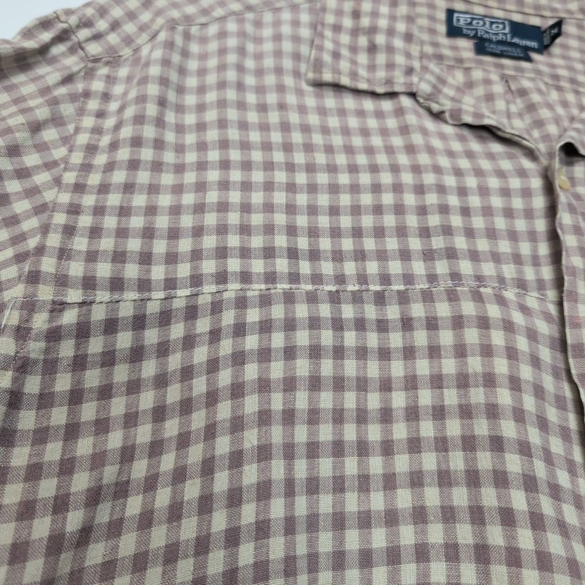 Chemise Polo Ralph Lauren LIN Caldwell M Bordeaux Crème Coton manches courtes