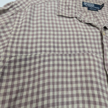 Chemise Polo Ralph Lauren LIN Caldwell M Bordeaux Crème Coton manches courtes