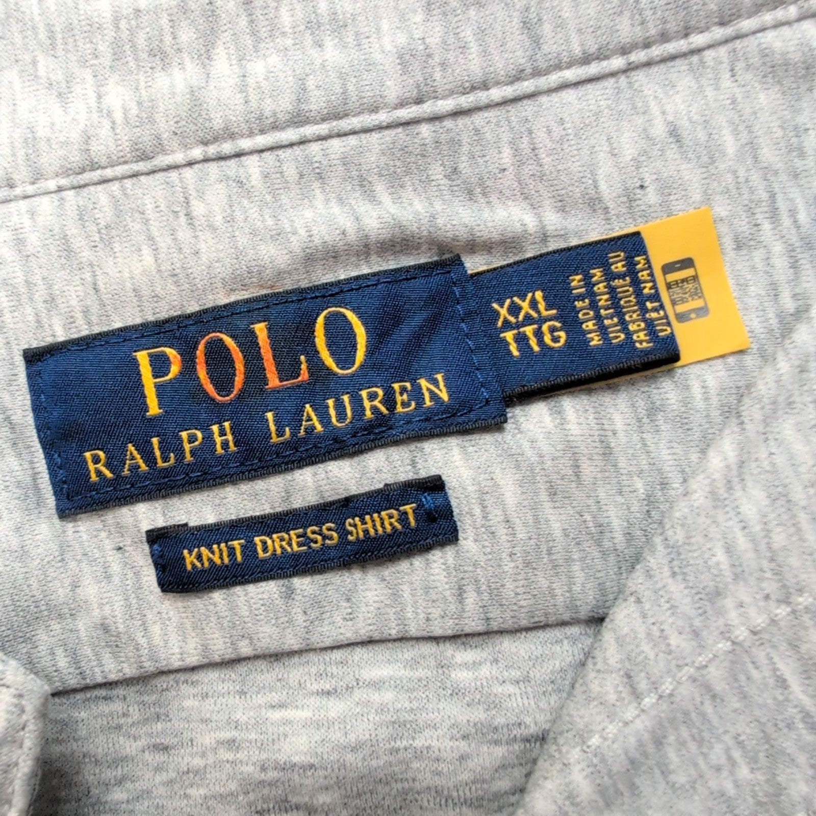 Chemise Ralph Lauren XXL Knit Dress Shirt Gris Chiné Jersey Coton QR Code