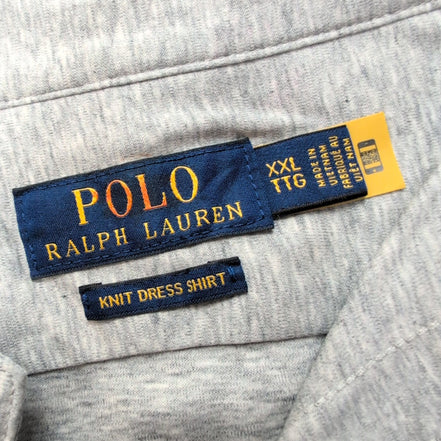 Chemise Ralph Lauren XXL Knit Dress Shirt Gris Chiné Jersey Coton QR Code