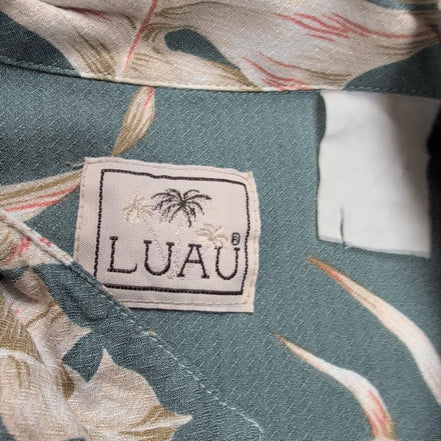 Chemise Hawaïenne LUAU Soie Beige Motif Tropical Taille M Manches courtes