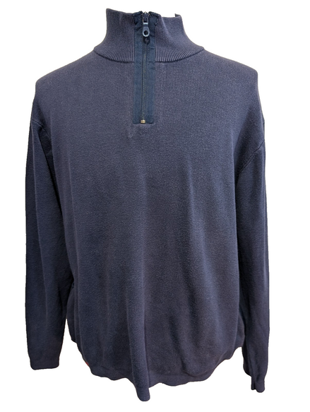 Pull Tommy Hilfiger vintage rare bleu marine col zippé poches homme taille L