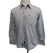 Chemise Freeman T. Porter S Bleu Rayures Blanches Coton Manches Longues