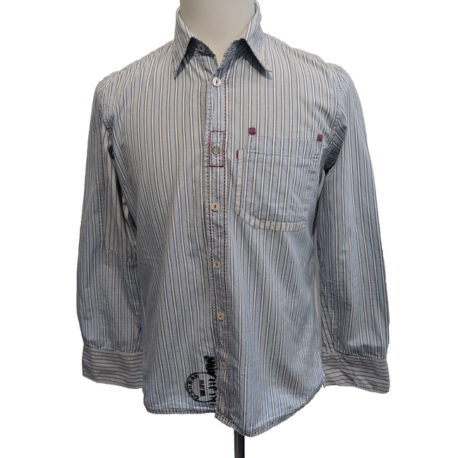 Chemise Freeman T. Porter S Bleu Rayures Blanches Coton Manches Longues