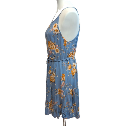 Robe d'été Fleurie Bleue Rayonne Taille Ajustable Bretelles Réglables