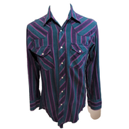 Chemise Wrangler Western Vintage M Vert Violet Pression Cowboy