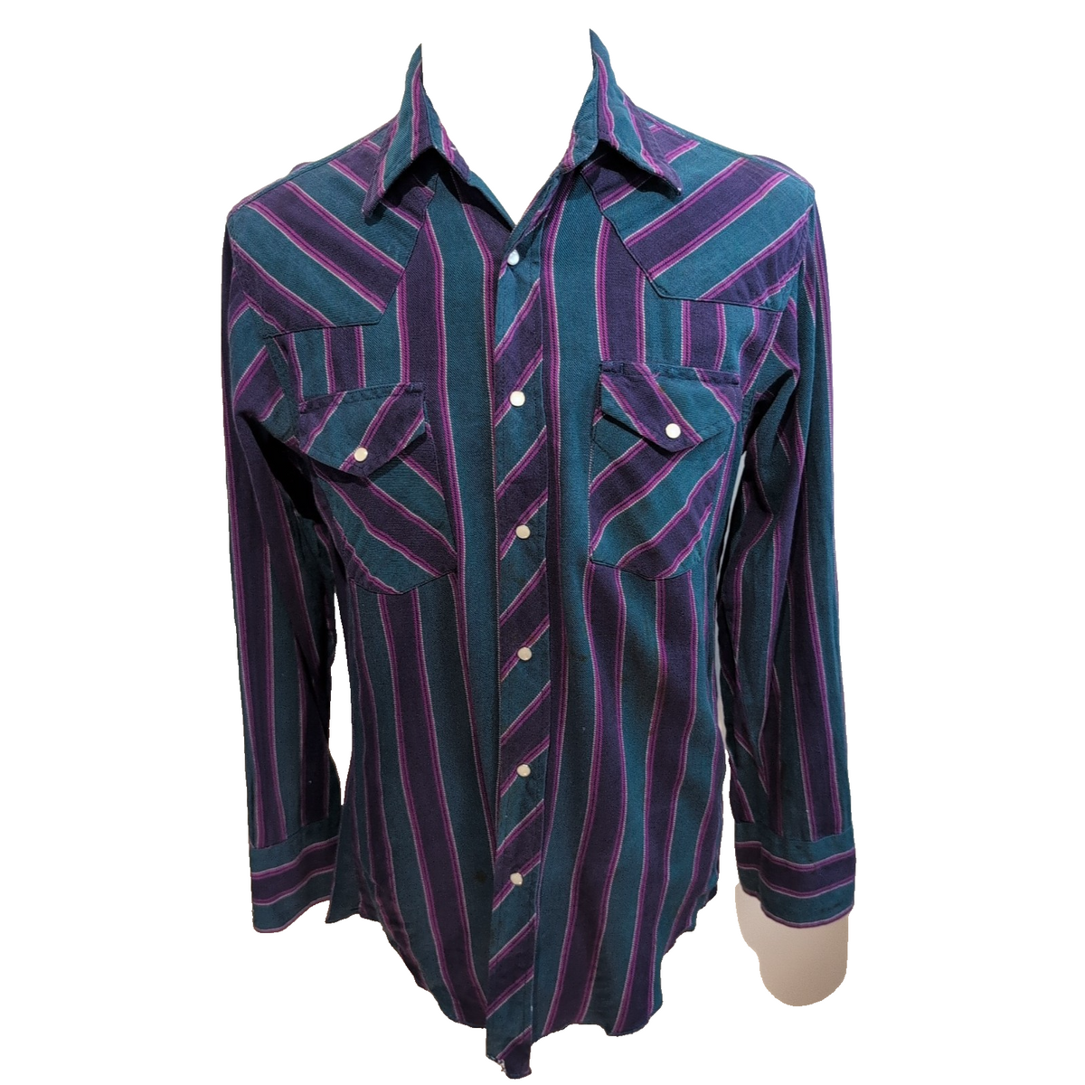 Chemise Wrangler Western Vintage M Vert Violet Pression Cowboy