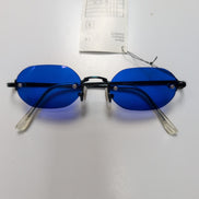 Bar-On® Lunettes de Soleil Ovales Bleues Y2K Branches Fines Métal Rimless