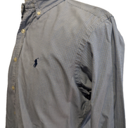 Chemise Polo Ralph Lauren Shirt S Custom Fit Micro-Carreaux Bleu Blanc Button Do