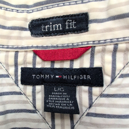 Chemise Tommy Hilfiger Manches Courtes Grise et Blanche à Rayures Taille L