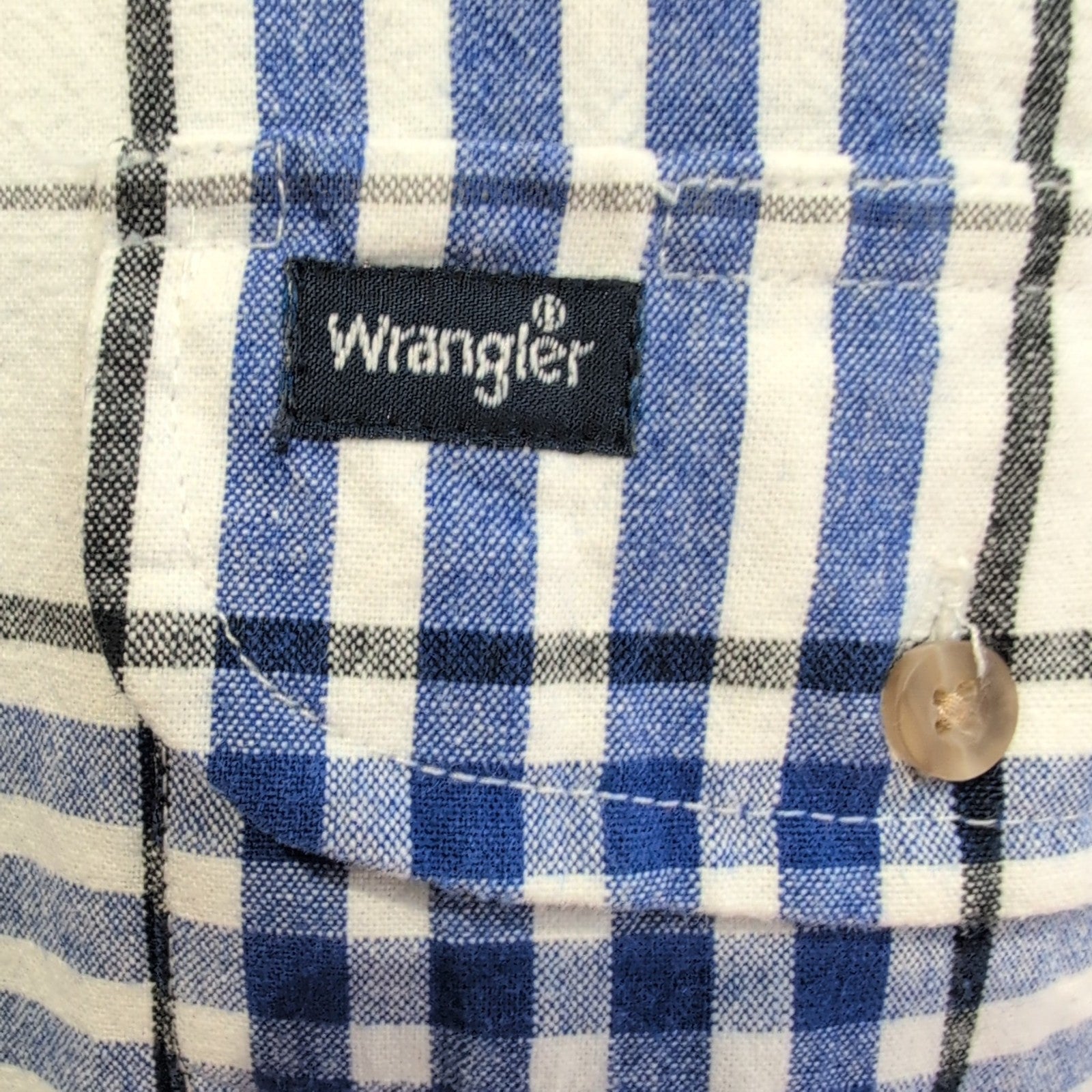 Chemise Wrangler bleu blanc carreaux tartan 2 poches rabat L