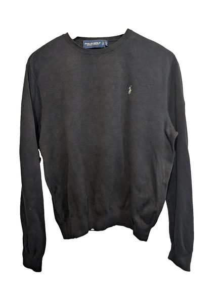 Pull Polo Ralph Lauren Golf noir col rond logo gris coton taille M
