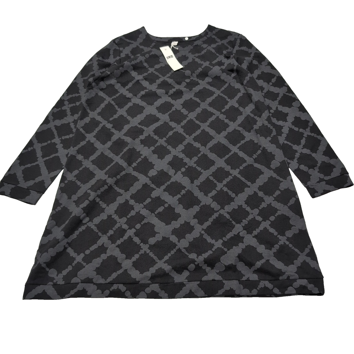 Robe HUE L Noire Motif Gris Manches Longues Douce Neuve Étiquette