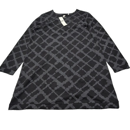 Robe HUE L Noire Motif Gris Manches Longues Douce Neuve Étiquette