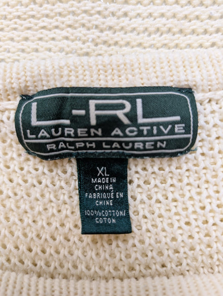 Pull Ralph Lauren femme (Lauren) Blanc Écru Col Rond 100% Coton Active XL