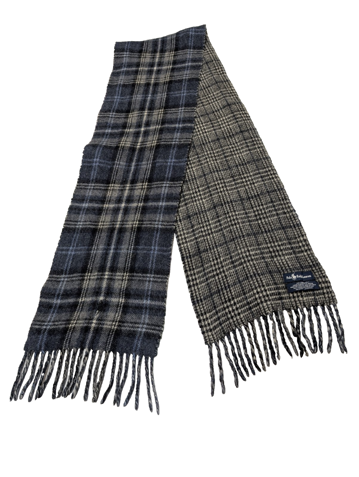 Écharpe Polo Ralph Lauren Réversible Carreaux Écossais & Gris Laine d'Agneau