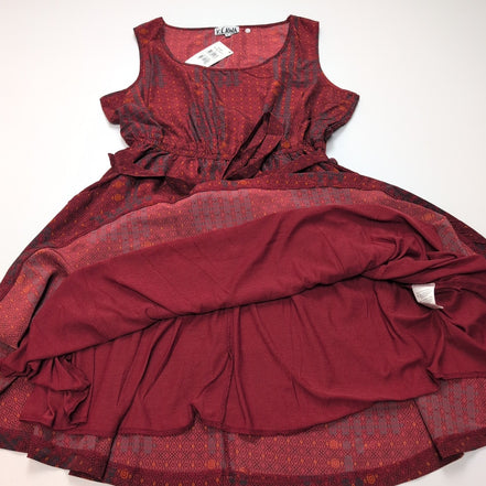 Robe Kéawa Femme L Bordeaux Rouille Motifs Sans Manches Neuve Étiquette